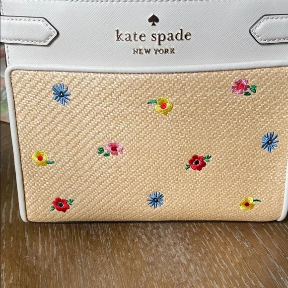 NWT Kate Spade White and Tan Floral Satchel - Picture 3 of 10